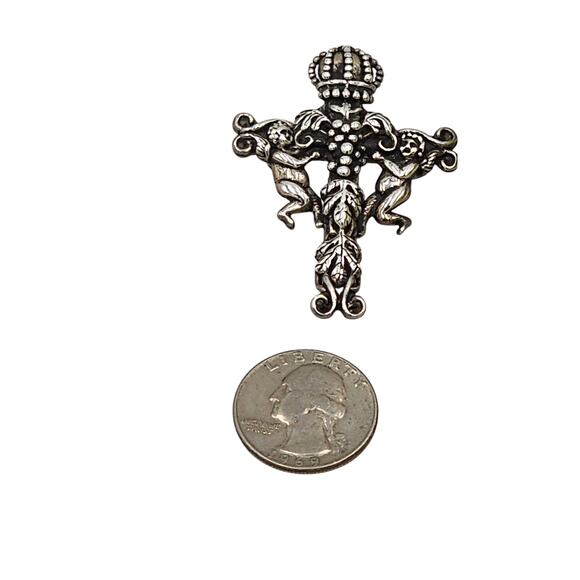 Andrea Barnett Cross Pendant Cherubim Sterling Silver Vintage Religious Jewelry - Picture 6 of 11